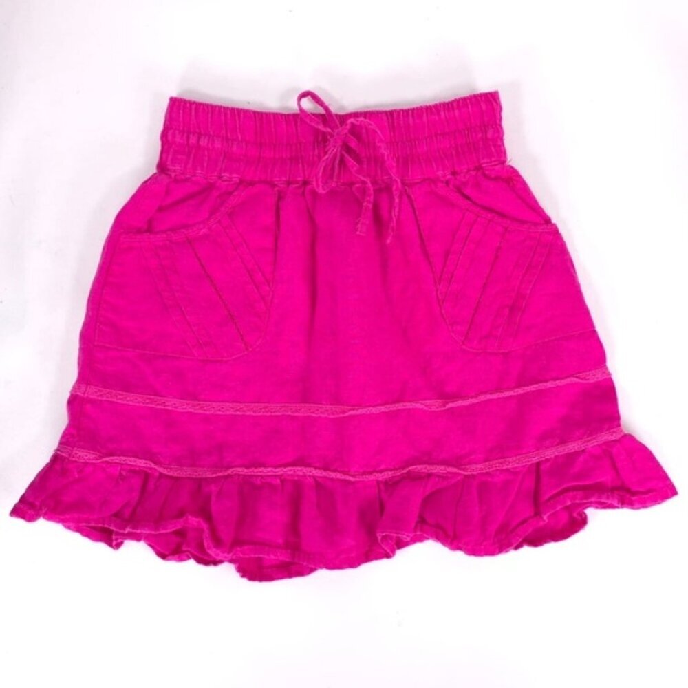 ATHLETA 100% LINEN Ruffle Elastic Waist Drawstring Pull on Mini Skirt Size 0
